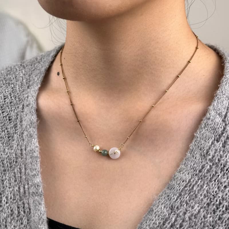 老林雜貨 | 平安扣翡翠珍珠項鍊