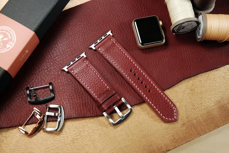 【聖誕節優惠中】MinervaBox摔花皮 applewatch錶帶-酒紅色