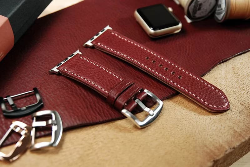 【聖誕節優惠中】MinervaBox摔花皮 applewatch錶帶-酒紅色