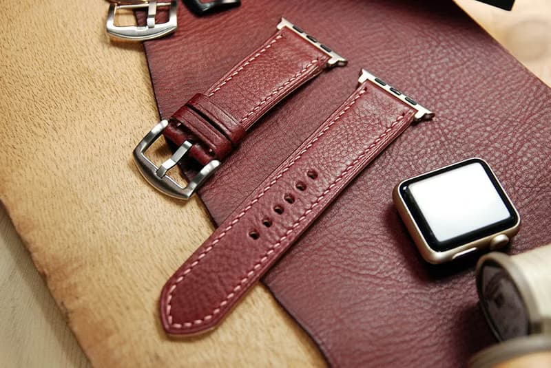 【聖誕節優惠中】MinervaBox摔花皮 applewatch錶帶-酒紅色