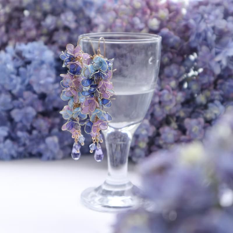 坦桑石 垂墜花朵耳環 耳夾 | 紫色 | 12月誕生石