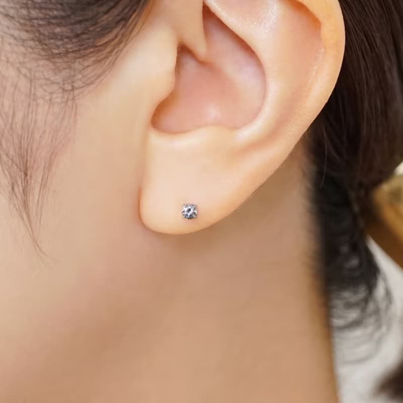 【Second Earrings】 鉑金灰色尖晶石耳環