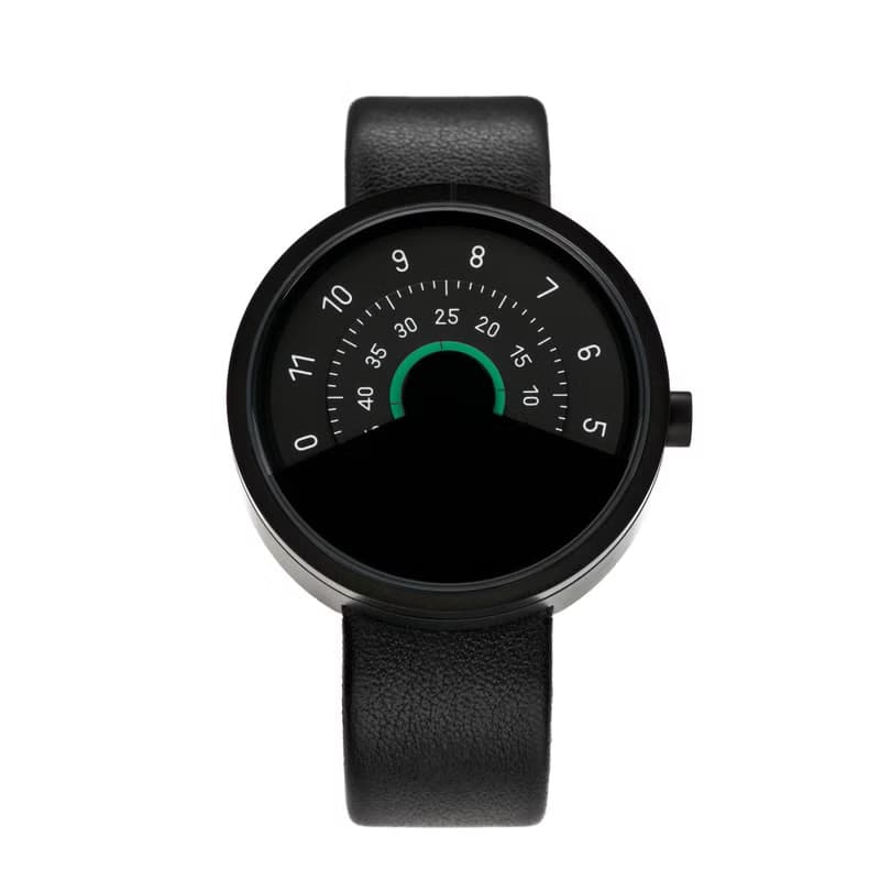 ANICORN Series 000 簡約轉盤機械手錶－純鋼霧面黑+綠色