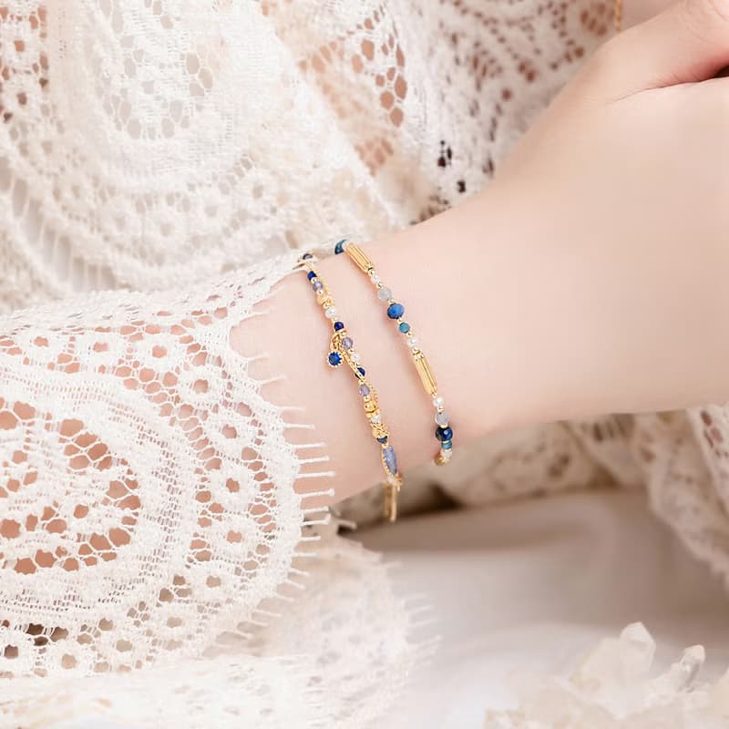 事業 x 青金石 托帕石 淡水珍珠 鋯石【矢車菊 • 遇見幸福】手鍊