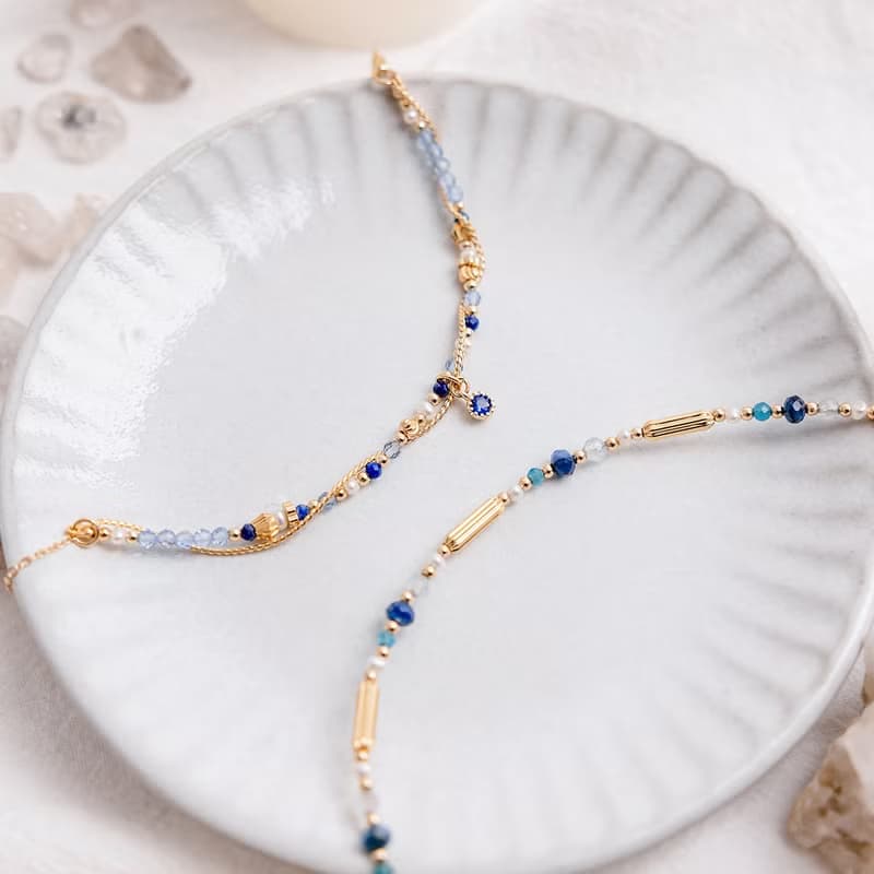 事業 x 青金石 托帕石 淡水珍珠 鋯石【矢車菊 • 遇見幸福】手鍊