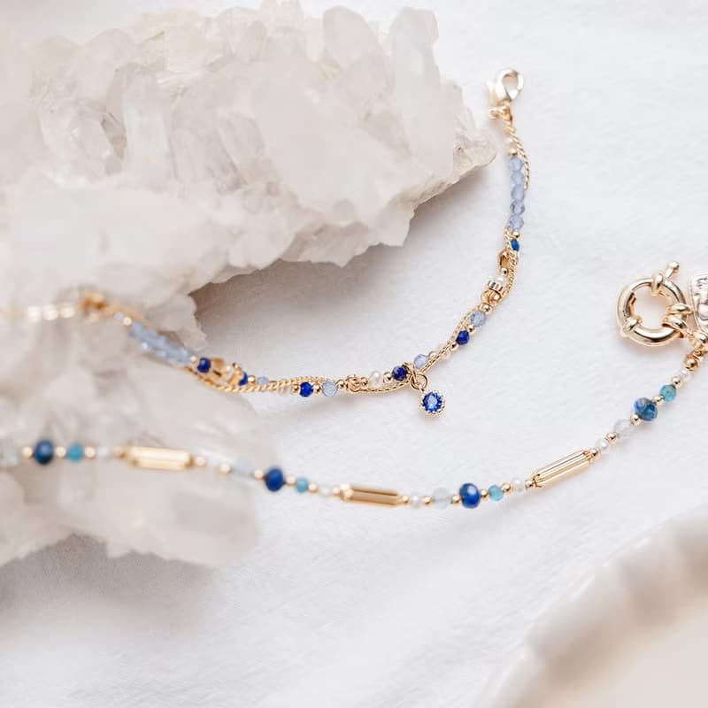 事業 x 青金石 托帕石 淡水珍珠 鋯石【矢車菊 • 遇見幸福】手鍊