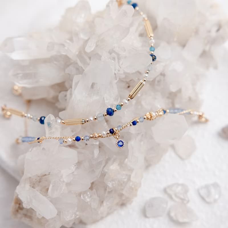 事業 x 青金石 托帕石 淡水珍珠 鋯石【矢車菊 • 遇見幸福】手鍊