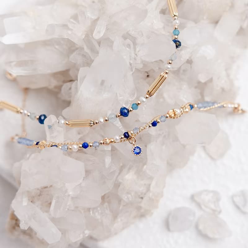 事業 x 青金石 托帕石 淡水珍珠 鋯石【矢車菊 • 遇見幸福】手鍊