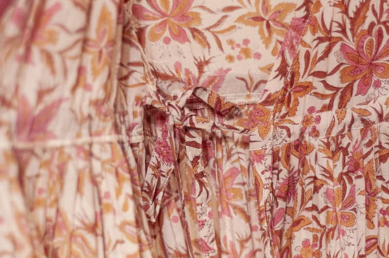 女裝木刻印純棉洋裝 印度棉長袖連衣裙 手工蓋印有機棉連身裙-花