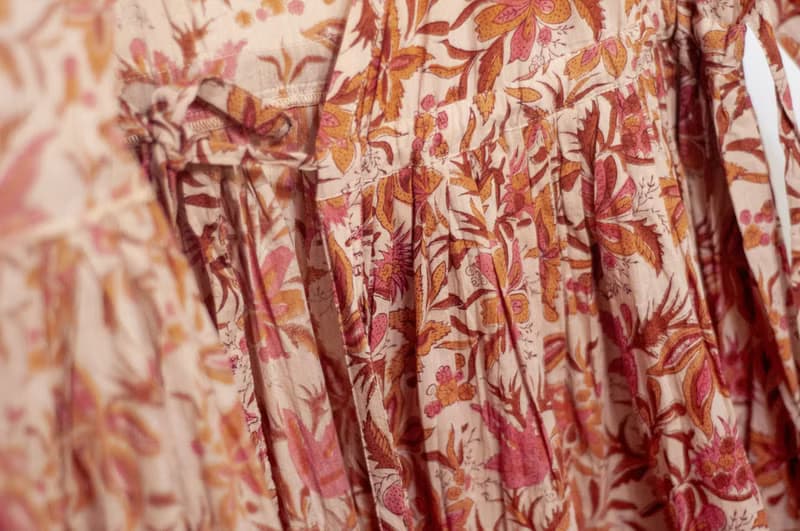 女裝木刻印純棉洋裝 印度棉長袖連衣裙 手工蓋印有機棉連身裙-花