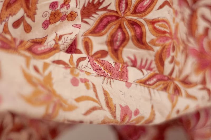 女裝木刻印純棉洋裝 印度棉長袖連衣裙 手工蓋印有機棉連身裙-花