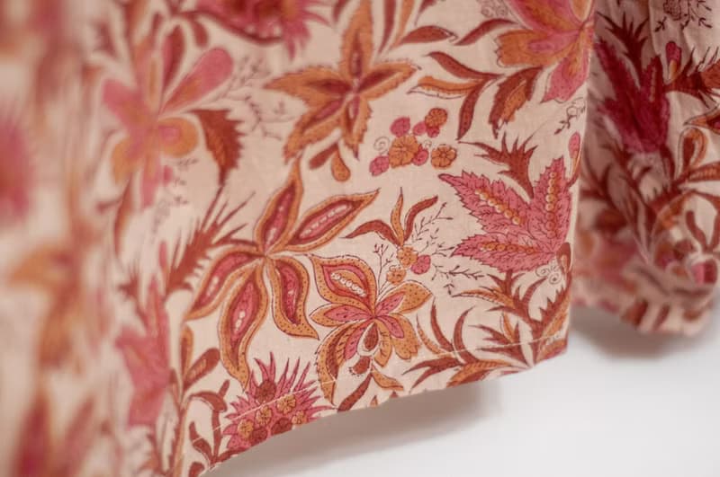 女裝木刻印純棉洋裝 印度棉長袖連衣裙 手工蓋印有機棉連身裙-花