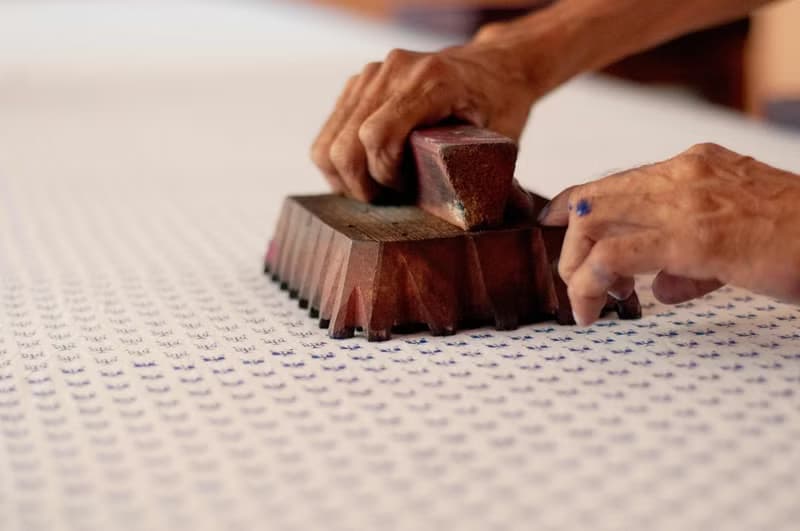 女裝木刻印純棉洋裝 印度棉長袖連衣裙 手工蓋印有機棉連身裙-花