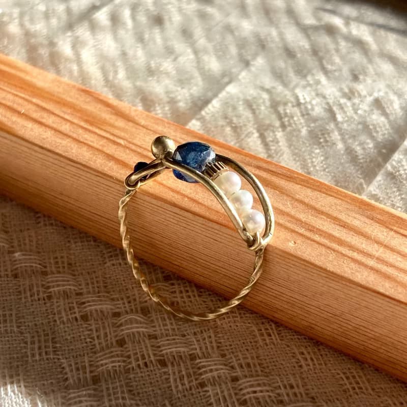 老林雜貨 | 藍晶石珍珠框框戒指-搭青金石