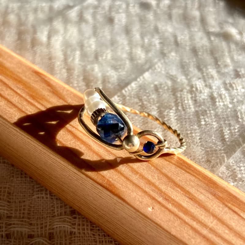 老林雜貨 | 藍晶石珍珠框框戒指-搭青金石