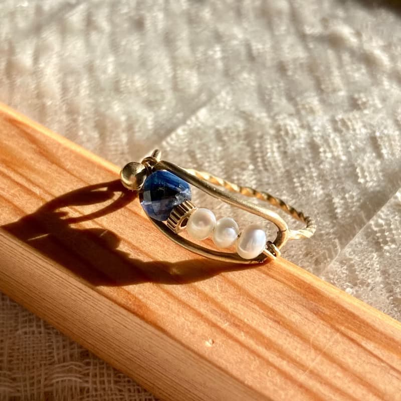 老林雜貨 | 藍晶石珍珠框框戒指-搭青金石