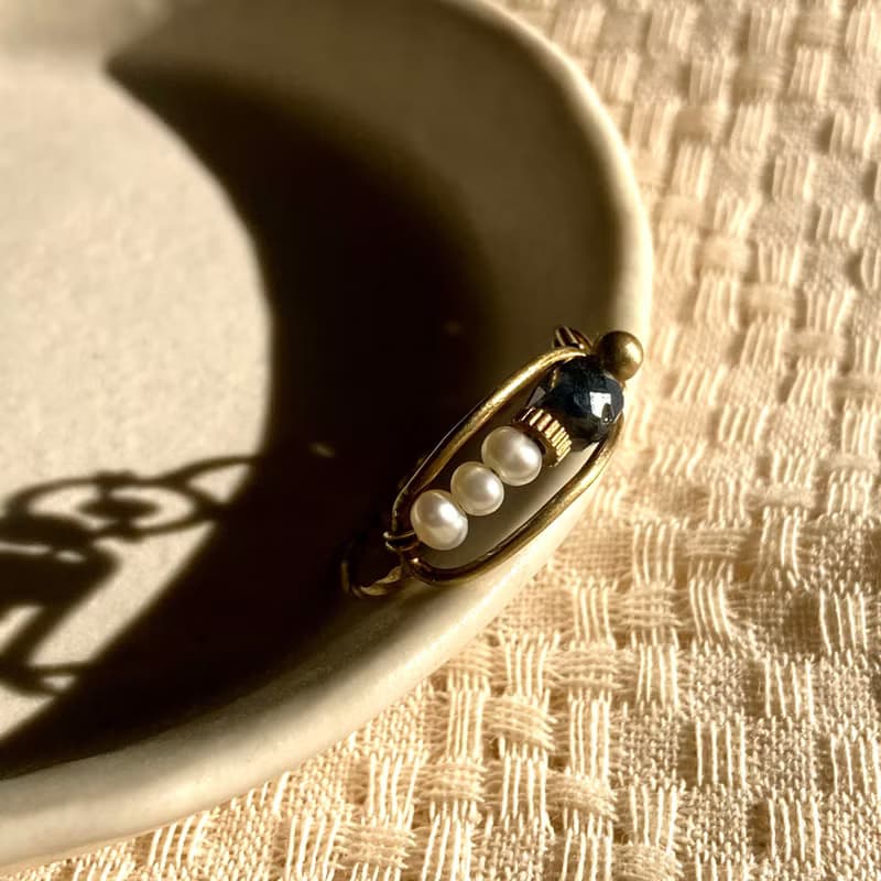 老林雜貨 | 藍晶石珍珠框框戒指-搭青金石