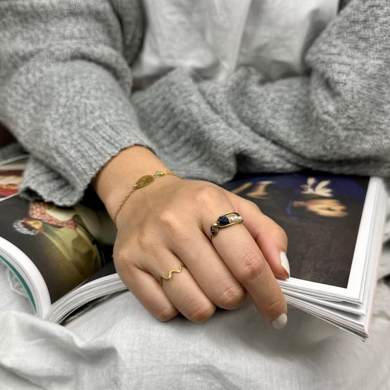 老林雜貨 | 藍晶石珍珠框框戒指-搭青金石