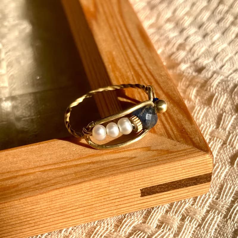 老林雜貨 | 藍晶石珍珠框框戒指-搭青金石