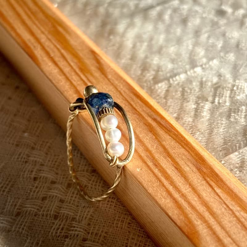 老林雜貨 | 藍晶石珍珠框框戒指-搭青金石