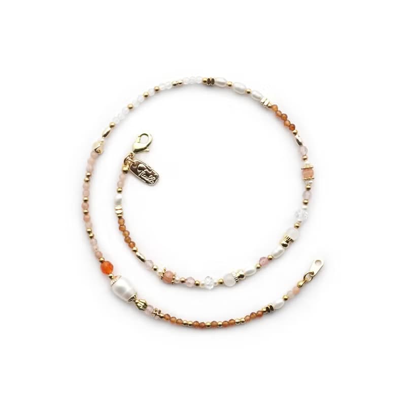 健康 x 珍珠 紅瑪瑙 太陽石 草莓晶 【世界盡頭的戀人】雙層手鍊