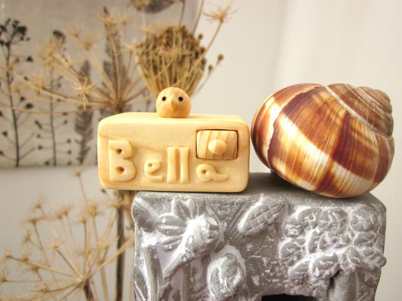 Miniature wooden drawer with little bird personalized with