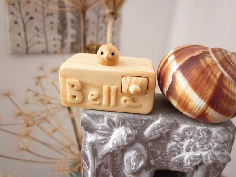 Miniature wooden drawer with little bird personalized with