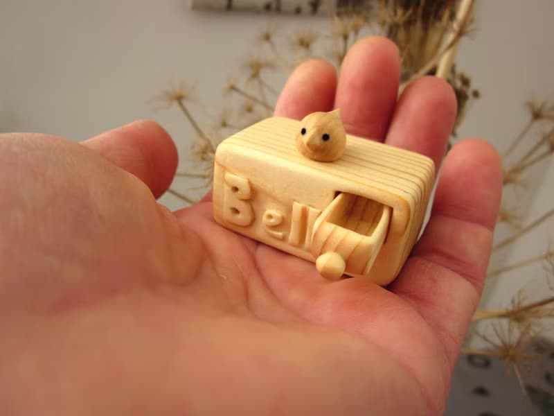 Miniature wooden drawer with little bird personalized with