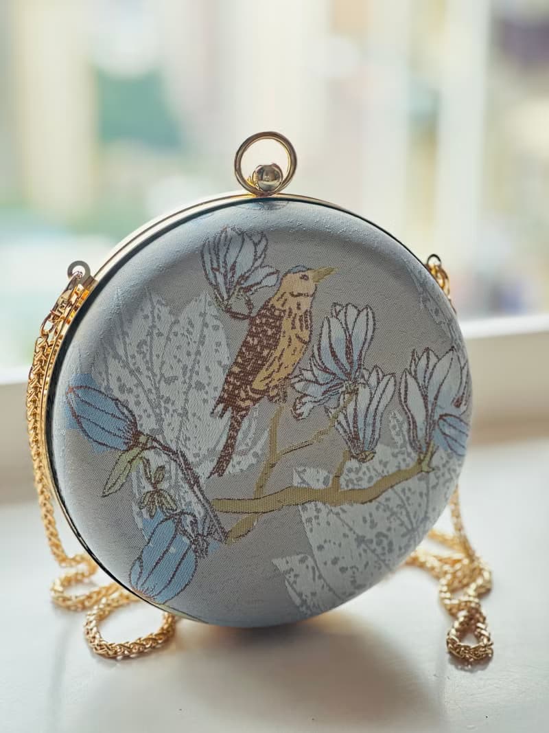 粉藍枝頭鳥小圓包 - 可手拿/斜揹/ 婚禮姊妹禮物