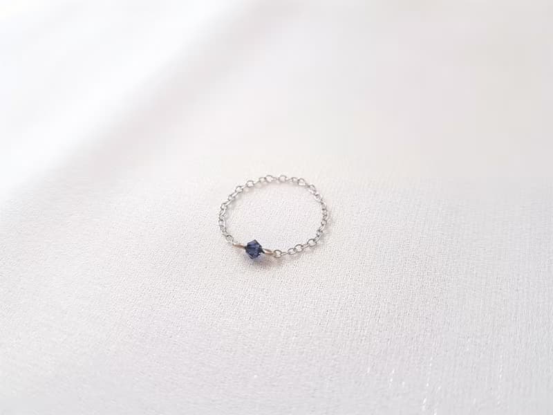 小水晶 細鍊 鍊戒 (海洋藍)