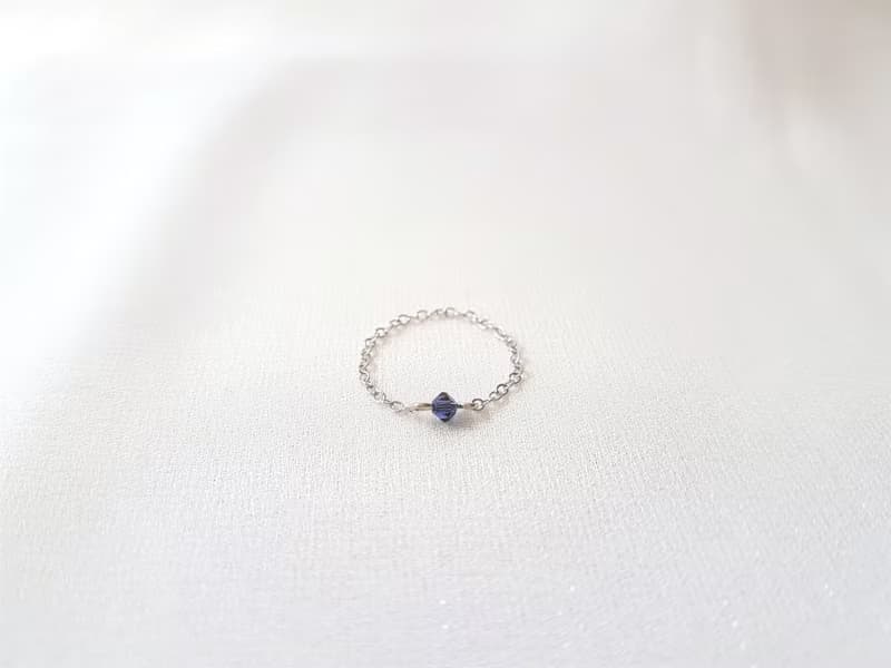 小水晶 細鍊 鍊戒 (海洋藍)