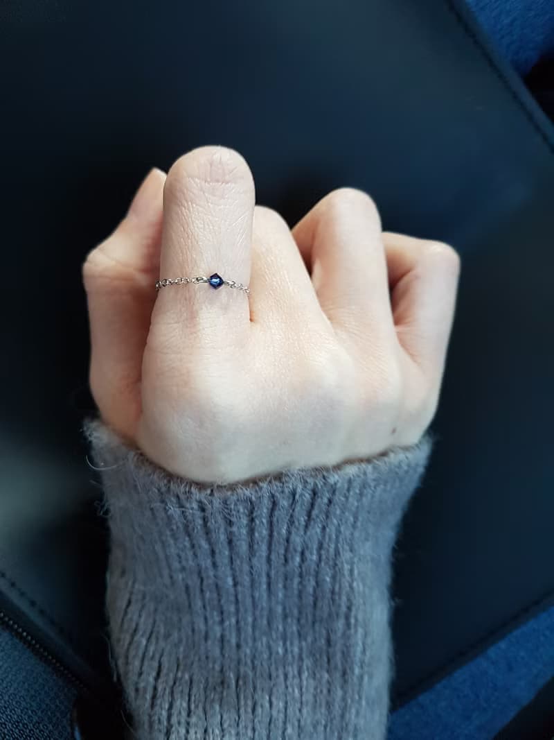 小水晶 細鍊 鍊戒 (海洋藍)