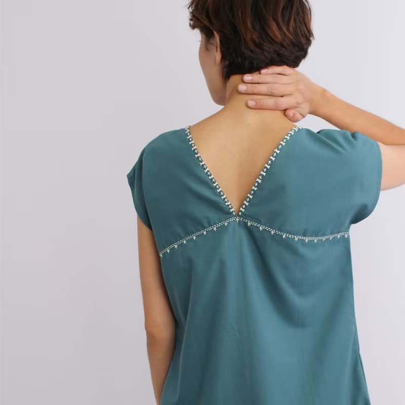 Karen Cotton Long Dress, Green, Mold Navy