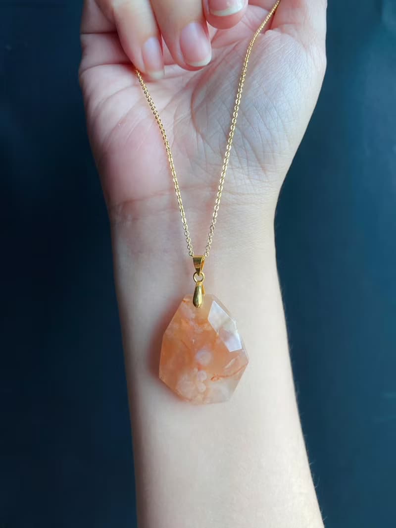 孤品 櫻花瑪瑙 超美 鑽石 水中花 項鍊 閨密 天然石