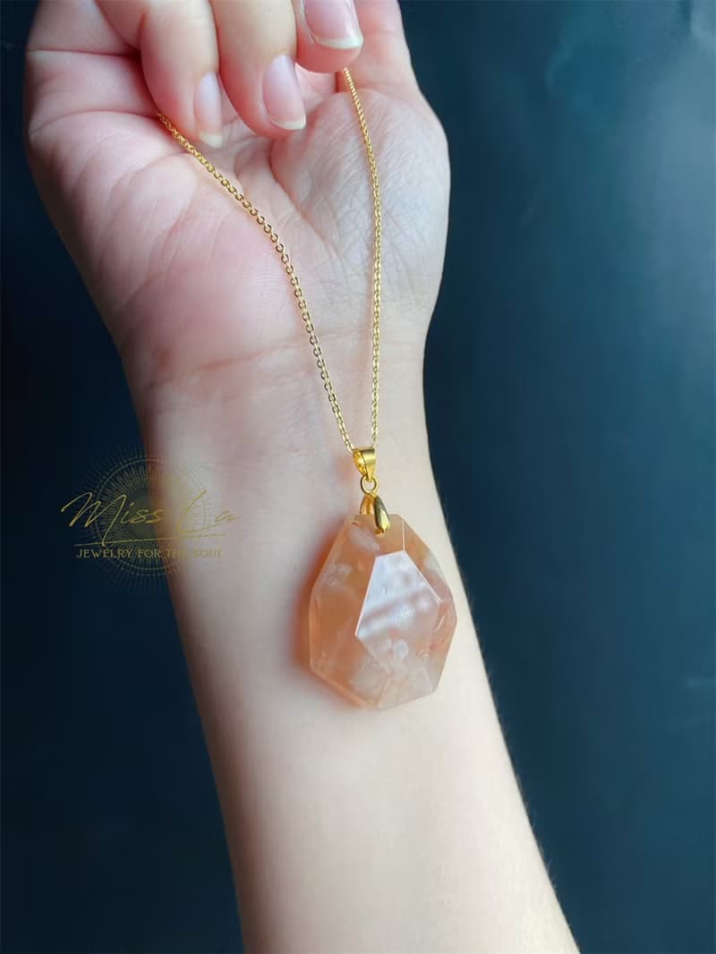 孤品 櫻花瑪瑙 超美 鑽石 水中花 項鍊 閨密 天然石