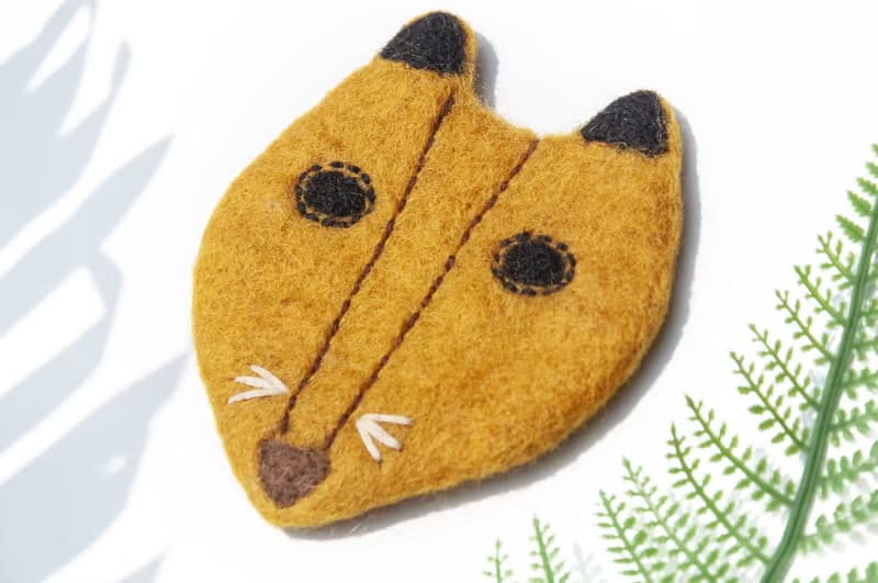 聖誕交換禮物 羊毛氈杯墊 萌動物吸水杯墊-動物園刺繡狐狸 毛孩子