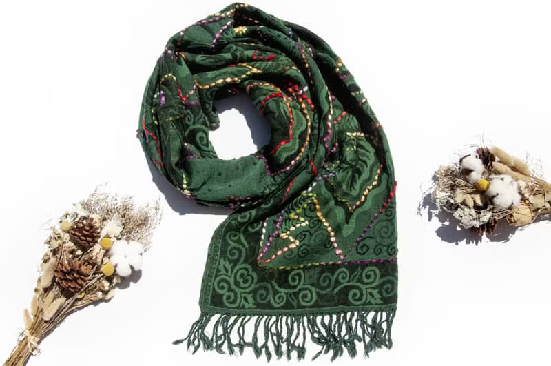 喀什米爾Cashmere/水煮羊毛披肩/針織圍巾/刺繡圍巾/羊絨披巾-花