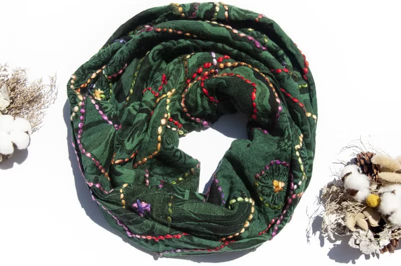 喀什米爾Cashmere/水煮羊毛披肩/針織圍巾/刺繡圍巾/羊絨披巾-花