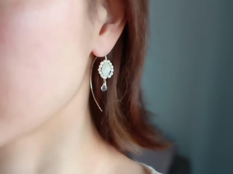 SV935(Argentium)- rainbow moon stone classic pierced earrings