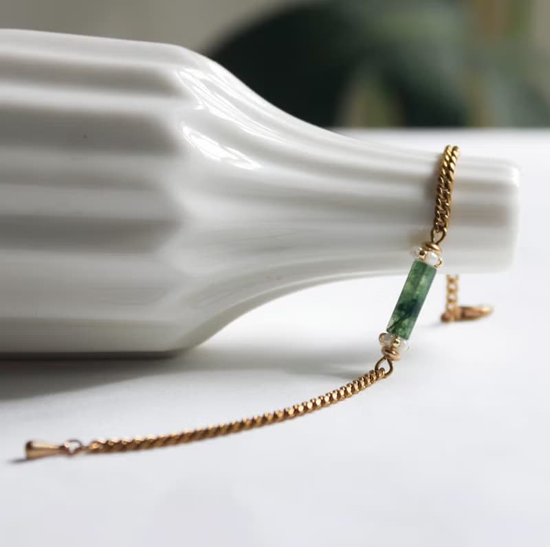 青磚廊柱 黃銅手鍊 水草瑪瑙 日本珠 禮物