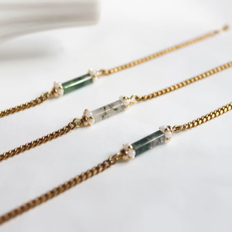 青磚廊柱 黃銅手鍊 水草瑪瑙 日本珠 禮物