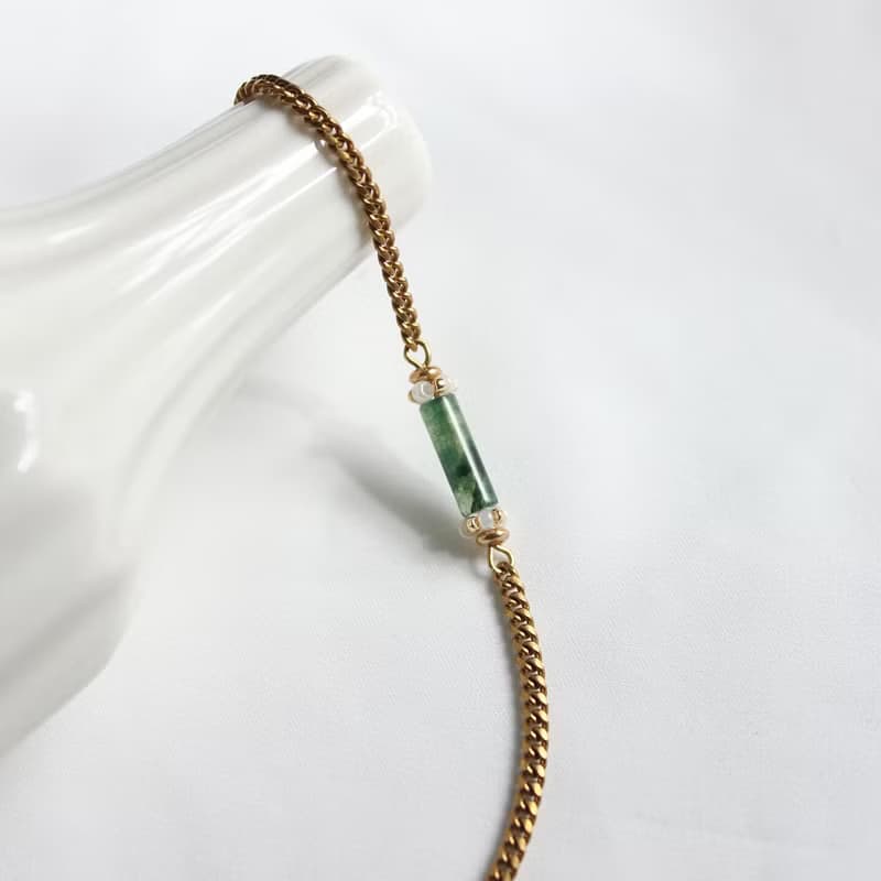 青磚廊柱 黃銅手鍊 水草瑪瑙 日本珠 禮物