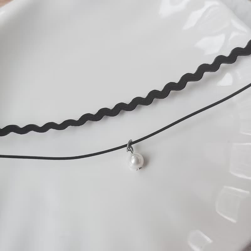 珍珠雙層波浪choker 合金/純銀