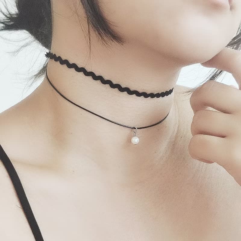 珍珠雙層波浪choker 合金/純銀