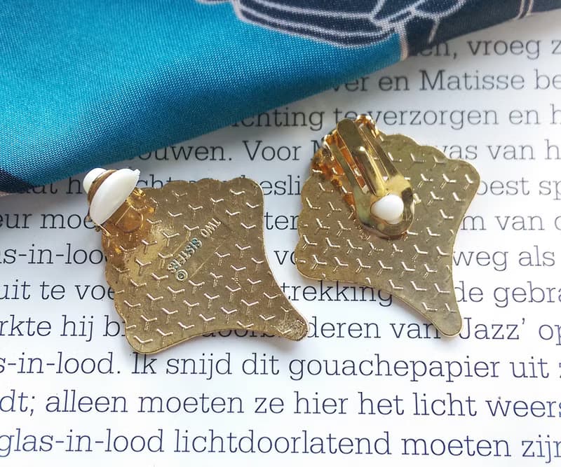 Vintage Jewelry  西洋古董飾品 景泰藍 藍色調放射裙襬 夾式耳環