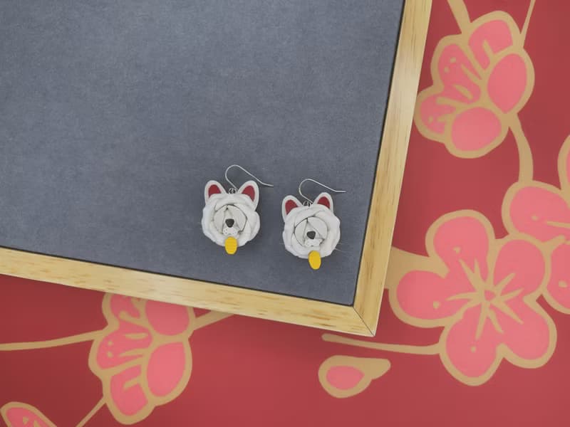 【招財貓】皮革小玫瑰耳環│耳勾│鍍銀耳夾