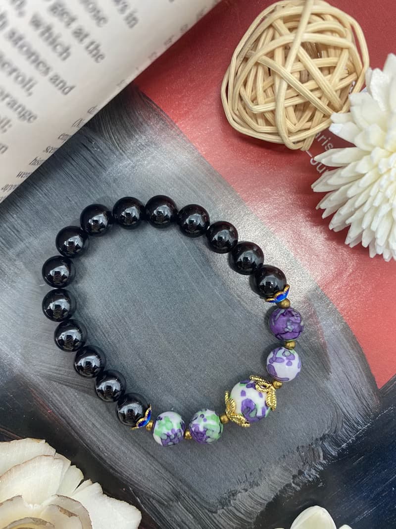 景泰藍黑曜石手串
