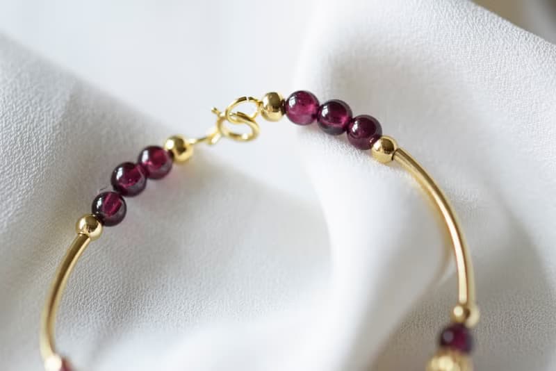 烈愛。石榴石 草莓晶 紫烏牙 14K包金 水晶/天然石 手鍊手鐲