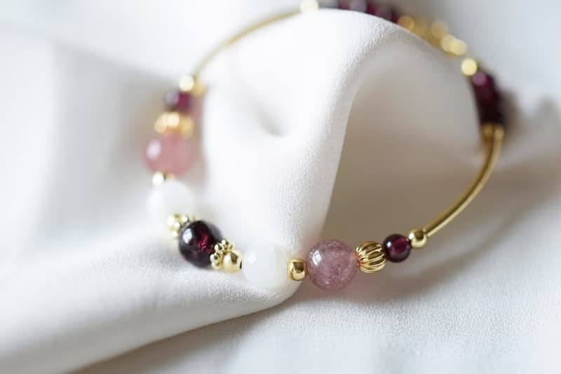 烈愛。石榴石 草莓晶 紫烏牙 14K包金 水晶/天然石 手鍊手鐲