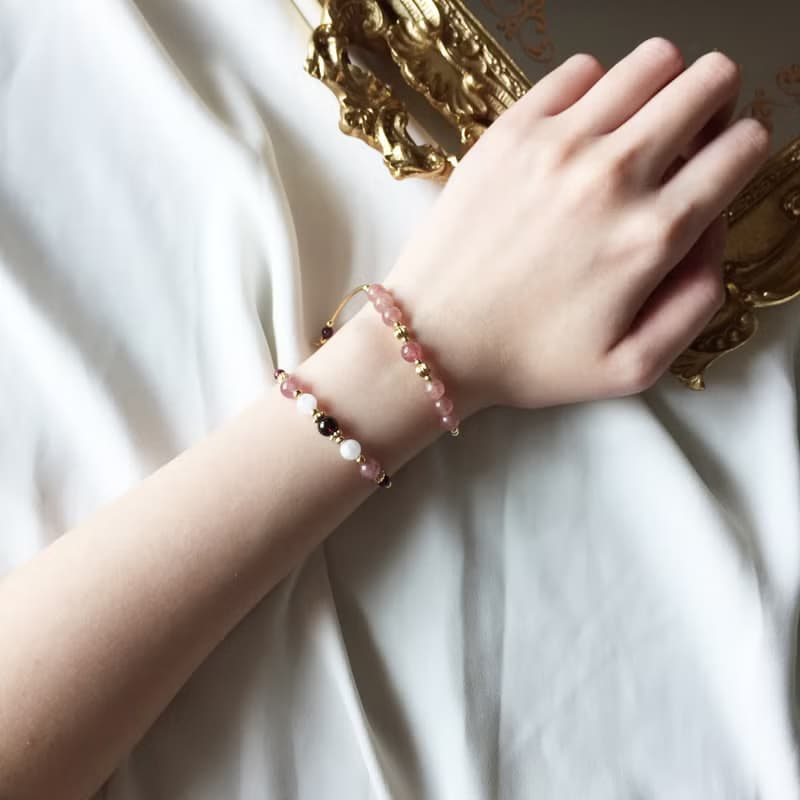 烈愛。石榴石 草莓晶 紫烏牙 14K包金 水晶/天然石 手鍊手鐲